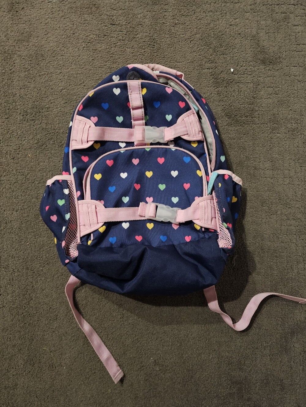 Pottery Barn Kids Heart Print Navy & Pink Backpack with Safety Straps